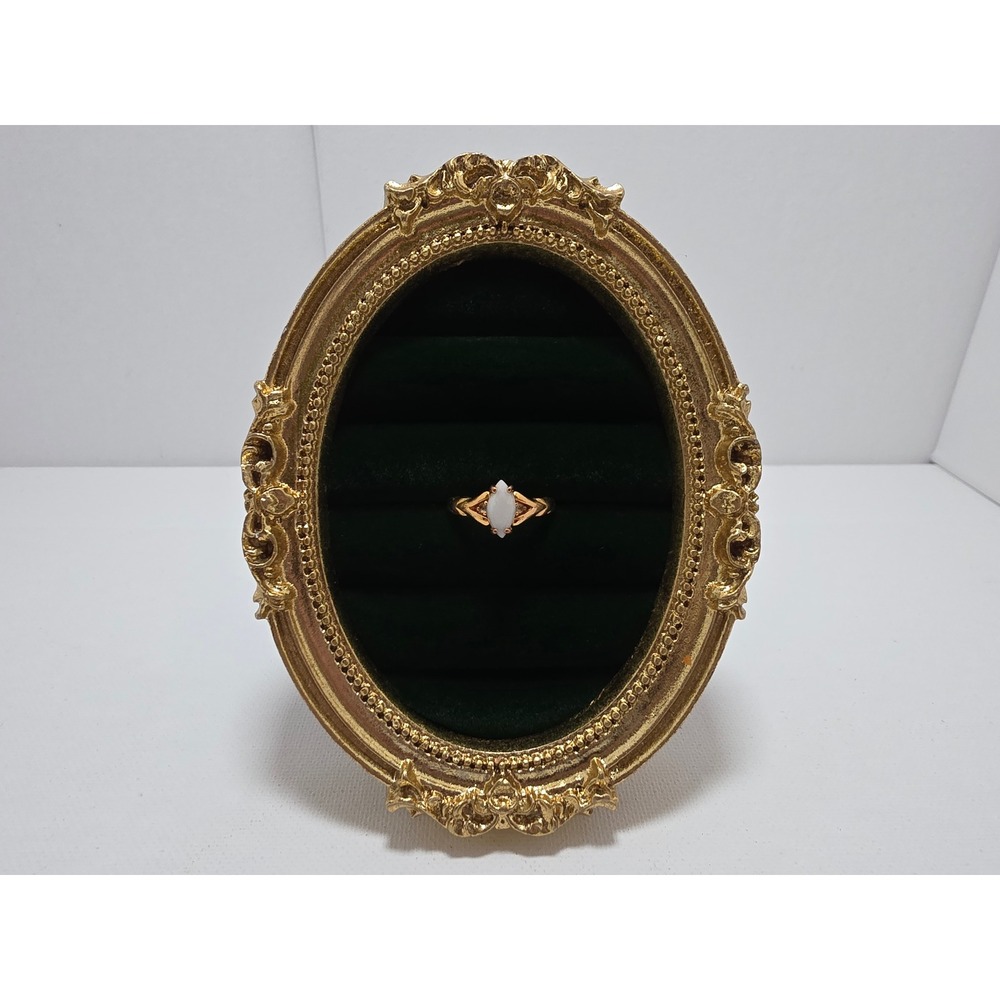 Vintage Gold Tone Marquise White Opal Cabochon Ring Size 7.5